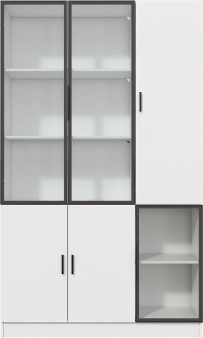Witte spaanplaat vitrinekast gehard glas 120x35x200 cm voor woonkamer opslag en boeken