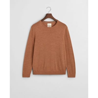 Gant Trui Merino Extrafine Crew Neck Tone-on-Tone Brand Embroidery Dark Sand Melange / male