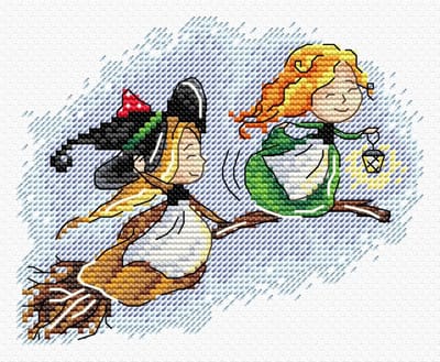 Borduurpakket - FLYING ON A BROOM - Vliegen op de bezem - MP-Studia