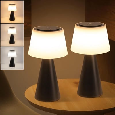 Glitzerlife - Tafellamp Tafellampen- 2 stuks Draadloze tafellamp - Accu LED tafellamp touch dimbaar - USB oplaadbaar 3 lichtstanden - ABS modern design - Ø24cm - Zwart