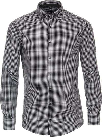 VENTI modern fit overhemd - popeline - zwart met wit geruit - Strijkvriendelijk - Boordmaat: 46