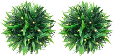 vidaXL - Kunstbuxusballen - met - LED-verlichting - 2 - st - 20 - cm - groen