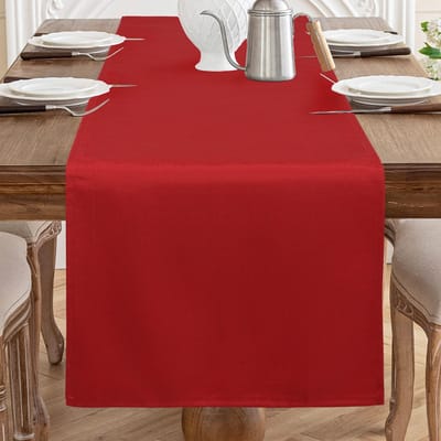 Tafelloper - Polyester linnen-look, afwasbaar, waterafstotend met lotuseffect en krasbestendig - Voor eetkamer en feestjes - Rood 40x140 cm