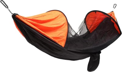 Draagbare Hangmat - Reis Hangmat Net - Buiten Ontspannen - Opvouwbaar Lichtgewicht - 280 x 140 cm - Zwart Oranje