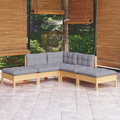 vidaXL - 5-delige - Loungeset - met - grijze - kussens - grenenhout