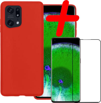 Hoesje Met Screenprotector - Geschikt voor OPPO Find X5 - Sterk & Shockproof - Back Cover - Siliconen Case - Telefoon Hoes - Rood