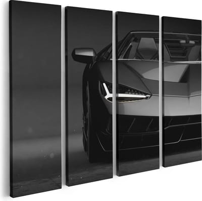 Artaza Canvas Schilderij Vierluik Zwarte Sportwagen Auto - 80x60 - Foto Op Canvas - Canvas Print