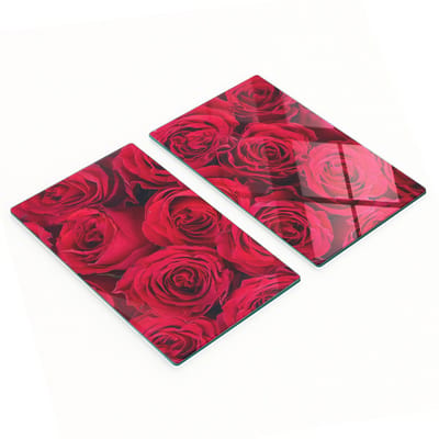 Set van keukenplanken van gehard glas met rozenmotief, 2x30x52 cm