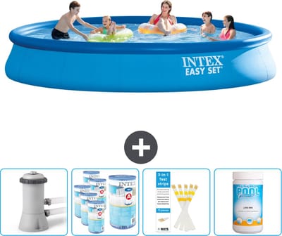 Intex Rond Opblaasbaar Easy Set Zwembad - 457 x 84 cm - Blauw - Inclusief Pomp Filters - Testrips - Chloor