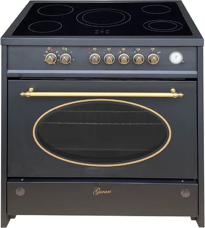 GURARI - fornuis - Elektrisch fornuis - GCH E 912 BL r Retro - Keramische kookplaat - kookplaat - kookplaat van glas - 90 cm - Zwart Fornuis - Elektrisch XXL Oven - 121 L