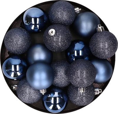 Kerstversiering set glitter/mat/glans mix kerstballen in het donkerblauw 6 en 8 cm pakket - 36x stuks