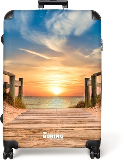 NoBoringSuitcases.com® - Koffer groot - Reiskoffer lichtgewicht - Strand pad bij zonsondergang - Rolkoffer met 4 wielen - Grote trolley XL - 98 liter bagage