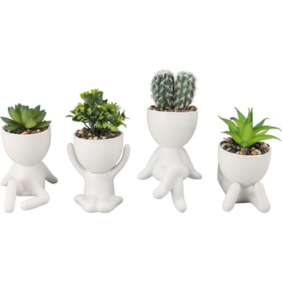 4 stuks Kunstmatige Succulenten Plantenpot Mensvormig Schattig Keramisch Plastic Arbeidsbesparend Nep white