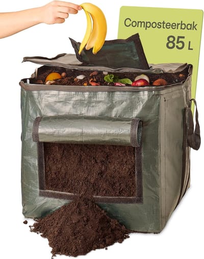 Composteerbak voor Tuin - 85L - Snelle Compostering - Weerbestendig & Stevig - Compact & Opvouwbaar - Compostbak - Compostvat - Composteerbare Vuilniszakken - Compostmaker - Compostmolen- Compostemmer