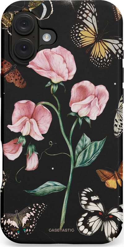 Casetastic hoesje geschikt voor Apple iPhone 16 Plus - MagSafe - Dubbellaagse bescherming - Vleugels en bloemen - Fashion Case - Zwart Grijs Taupe