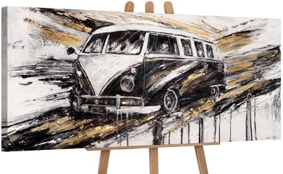 Canvas schilderij panoramisch 115x50 handgeschilderd straat van de tijd urban – YS-Art Gallery – Nostalgische wanddecoratie voor woonkamer – Modern schilderij voor hal