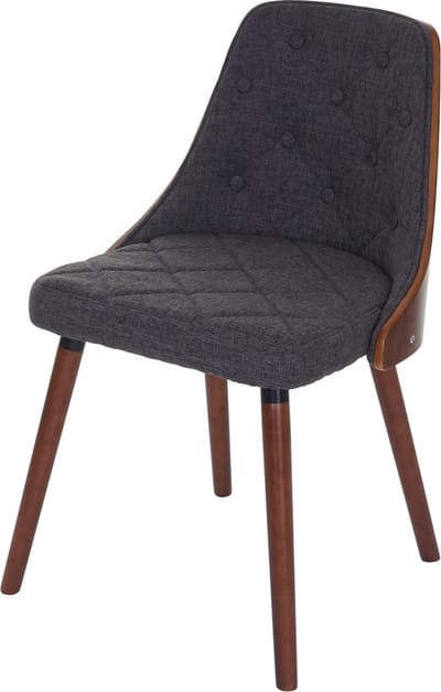 Eetkamerstoel MCW-A75, bezoekersstoel keukenstoel, walnoot-look gebogen hout MVG-gecertificeerd ~ stof/textiel grijs