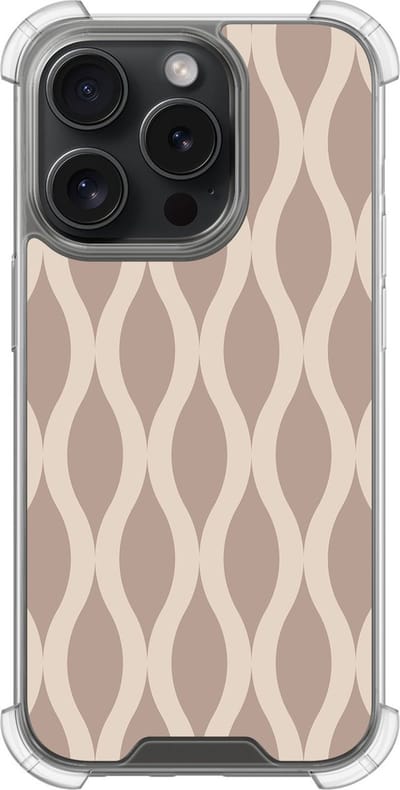 Shockproof hoesje - Geschikt voor iPhone 15 Pro - Abstract beige - Extra sterke case - TPU/polycarbonaat - Print / Illustratie - Beige, Transparant