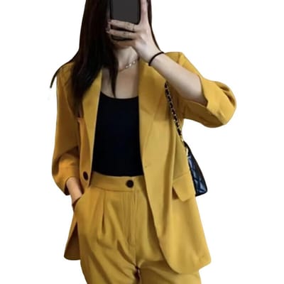 Dames Pak Jas Revers 3/4 Mouw Dubbelrijige Pakjas Effen Kleur Losvallende Pasvorm Klepzakken Zakelijke Bovenkleding M black