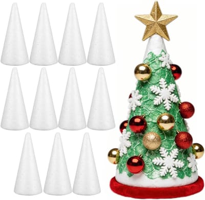 Set van 12 Foam Cones van 10 cm voor Creatieve Projecten, Kerstdecoratie, DIY Modellen, Taartstandaards en Bloemstukken