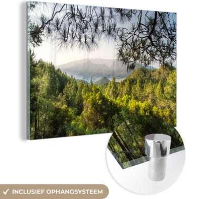 ® Glasschilderij 180x120 cm - Schilderij acrylglas - Het groene berglandschap van het Nationaal park Caldera de Taburiente - Foto op glas - Muurdecoratie woonkamer - Wanddecoratie slaapkamer - Schilderijen