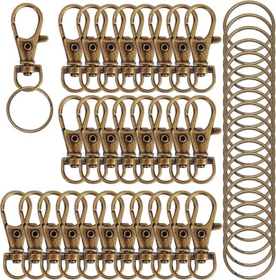 60-pack bronzen sleutelhangerhaken met sleutelringen