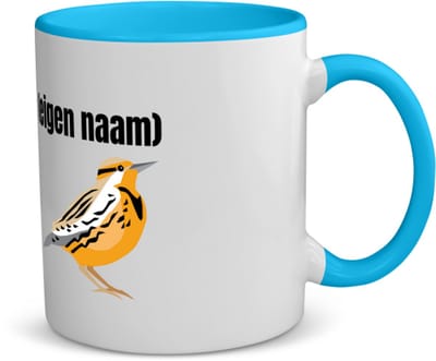 Akyol - oranje mus met eigen naam koffiemok - theemok - blauw - Vogels - dieren liefhebber - iemand die houdt van mussen - verjaardag - cadeau - kado - geschenk - 350 ML inhoud