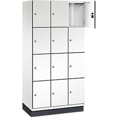 C+P Cambio lockerkast, 3 vakken, 12 vakken, met plint, B 900 x D 525 x H 1980 mm, verkeerswit/wit