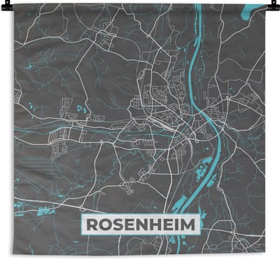 Wandkleed - Wanddoek - Plattegrond – Rosenheim – Blauw – Stadskaart – Kaart - Duitsland - 180x180 cm - Wandtapijt