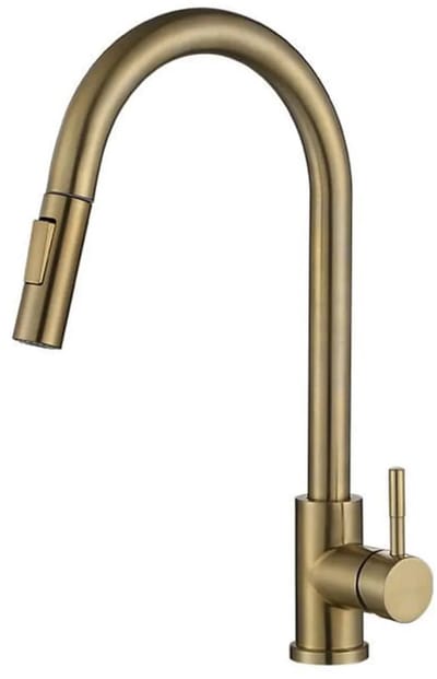 Hudor Keukenkraan Goud Verguld Messing - Draaibare Uitloop Keuken Kraan - Tijdloos Design Keukenkraan RVS Afwerking - Ergonomische Handgreep Waterbesparend