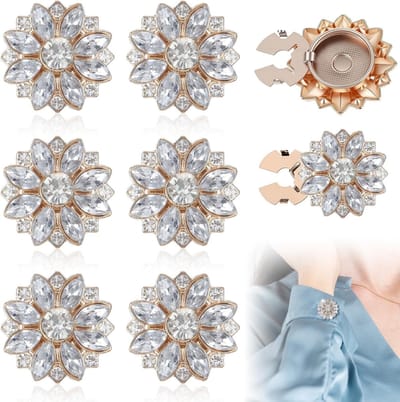 Elegante Zilveren Knopcovers met Rhinestones voor Jurken, Kostuums en Overhemden - 6 Stuks Verwijderbare Decoraties
