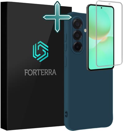Hoesje Met Screenprotector - Geschikt voor Samsung Galaxy A36 - Sterk & Shockproof - Telefoon Hoes - Back Cover - Siliconen Case - Donkerblauw