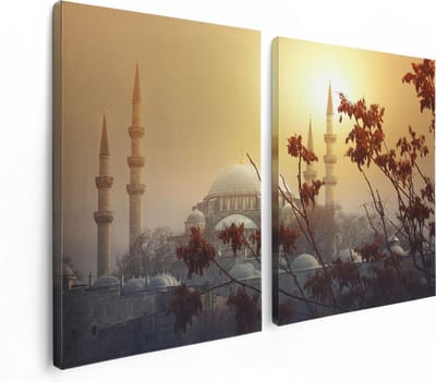 Artaza Canvas Schilderij Tweeluik Suleymaniye Moskee In Istanbul - 120x80 - Foto Op Canvas - Canvas Print