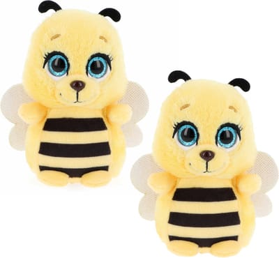 Keel Toys Knuffeldier kleine honingbij - 2x - zachte pluche stof - premium kwaliteit knuffels - geel/zwart - 14 cm - insecten