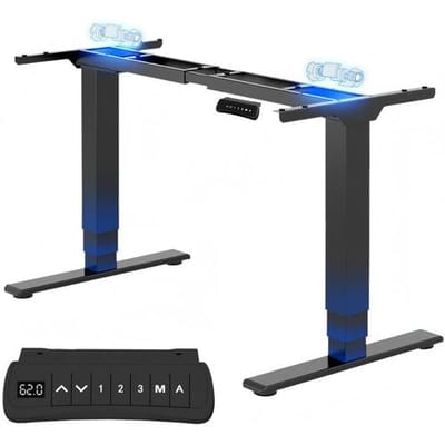 FlexiSpot E5 Elektrisch Zit-sta Bureauframe, Dubbele Motoraandrijving, Draagvermogen 160 kg, 3-Delige Poten, Geheugenbediening, LED Hoogte-indicator