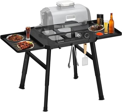 Verplaatsbare Grillstand met Zijtafel voor Buitenoven en BBQ, Ideaal voor Pizza en Grillaccessoires