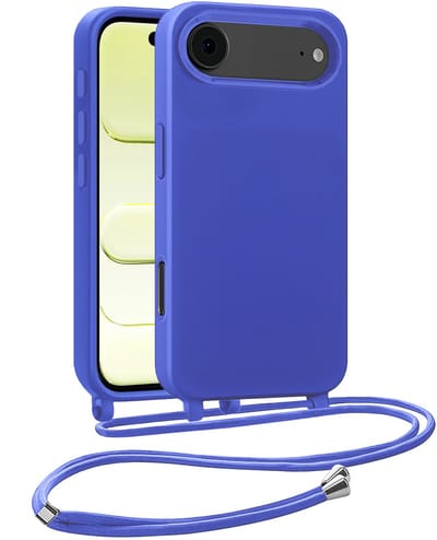 Hoesje Geschikt voor iPhone Air Hoesje Met Koord Siliconen Case - Hoes Geschikt voor iPhone Air Backcover Met Afneembaar Koord - Felblauw
