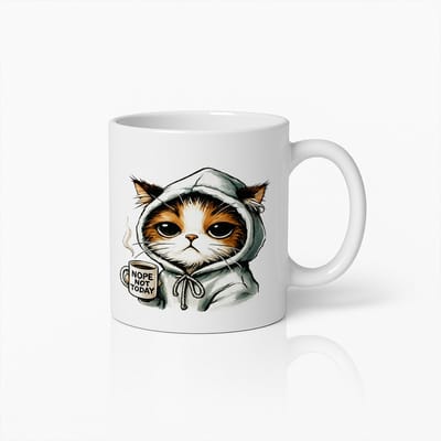 Schattige Kat Hoodie Mok 330ml – Grappige Nope Not Today Koffiebeker – Uniek Cadeau voor Dierenvrienden