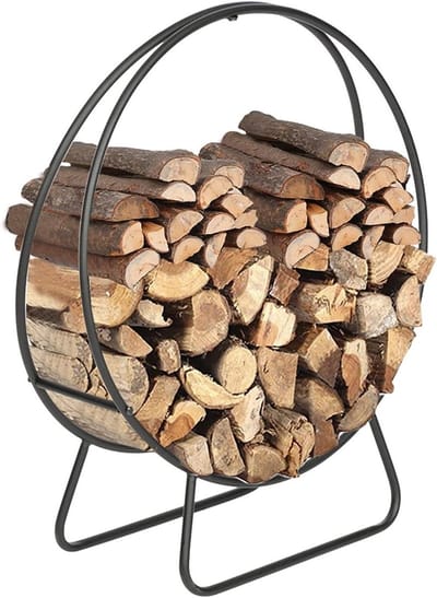 Haardhout Opslag - Houtrek Houtmand - Haardhout Opslaan - Stabiel Stalen Frame - 61 cm Lang - Zwart