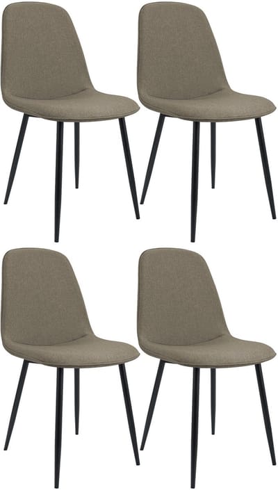 CLP Maryam Set van 4 eetkamerstoelen - klassiek - met rugleuning - zwart metalen frame - belastbaar tot 150 kg - Stof/taupe