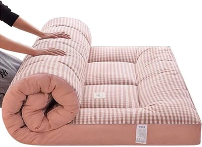 Draagbare Futonmatras - Vloerkussen Opvouwbaar - Comfortabel Slapen - Ademende Katoenen Stof - 120 x 190 cm - Roze