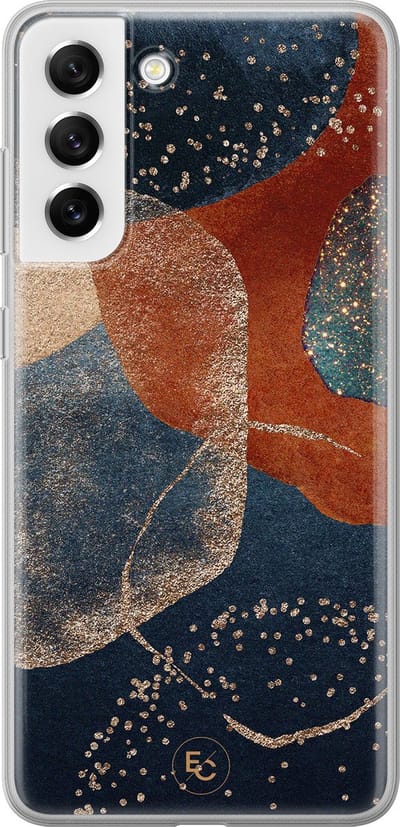 Hoesje geschikt voor Samsung Galaxy S21 FE - Abstract Terracotta - Soft Case - TPU - Print - Blauw - ELLECHIQ
