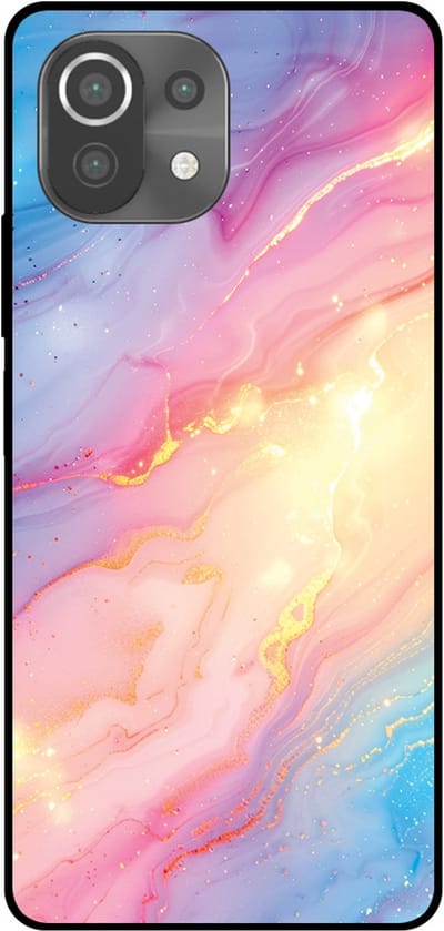 Smartphonica Telefoonhoesje Geschikt voor Xiaomi Mi 11 Lite met Regenboog Glitter Marmer Opdruk - TPU Backcover Case Rainbow Glitter Marble Design geschikt voor Xiaomi Mi 11 Lite