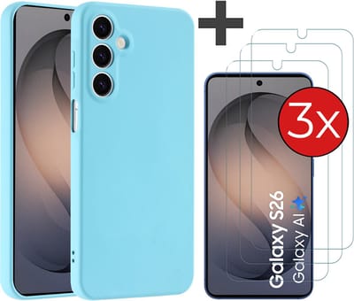 Hoesje geschikt voor Samsung Galaxy S26 hoesje zacht siliconen met 3 Stuks gehard glas Screenprotectors - Arara backcover - Blauw
