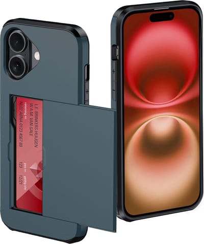 Hoes Geschikt voor iPhone 16 Hoesje Pasjeshouder Hard Cover Shock Proof Hard Case Hoes Met Kaarthouder - Donkerblauw
