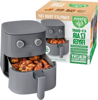 Mechanische Airfryer - Heteluchtfriteuse - Gezond Bakken - Keramische Binnenpan - 45 Liter - Grafiet