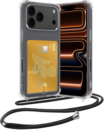 Hoesje Geschikt voor iPhone 17 Pro / 18 Pro Hoesje Met Telefoonketting Pasjeshouder Shockproof Case Koord - Hoesje Geschikt voor iPhone 17 Pro / 18 Pro Hoes Met Kaarthouder - Transparant