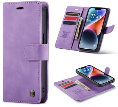 Casemania Hoesje Geschikt voor Apple iPhone 16e - Bright Lila - 2 in 1 Magnetic Book Case