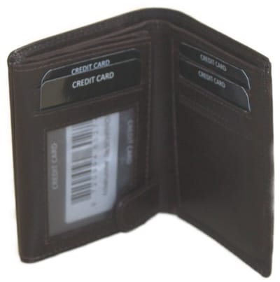 Oi donkere retro bruine lederen herenportemonnee klein zonder munt vak / pasjeshouder voor veel pasjes met ruimte voor biljetten / compact herenbeursje zonder kleingeld vak met 2 grote zichtvensters / Anti skim / retro bruin leer / 563Brown NR