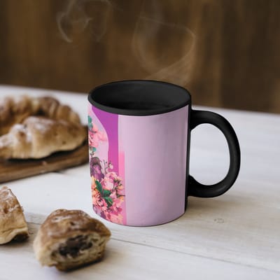 Magische Mok - Foto op Warmte Mokken - Koffiemok - Portret - Vrouw - Abstract - Bloemen - Magic Mok - Beker - 350 ML - Theemok